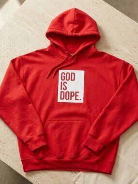 God Is Dope Red and White Graphic Hoodie Size L